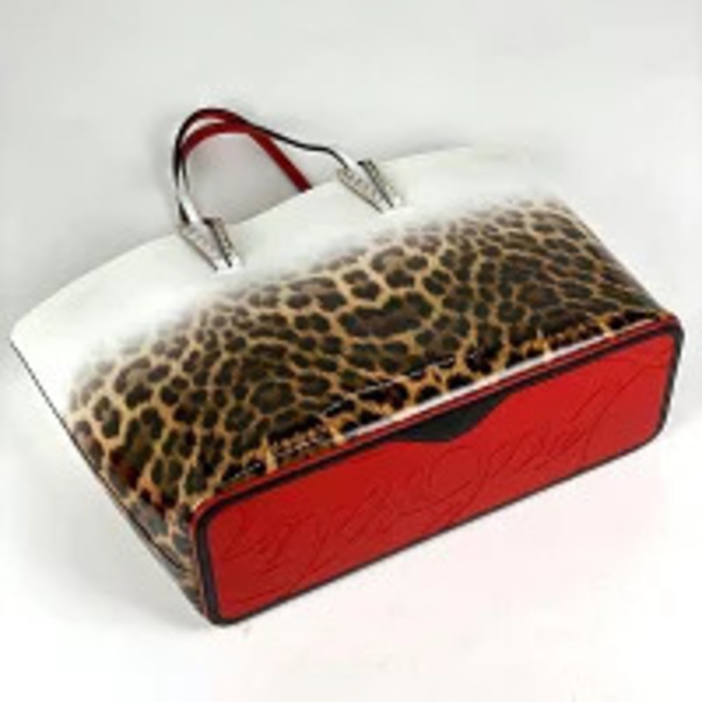 Christian Louboutin Cabata Tote Vinyl Leopard Bag Shoulder Studded White